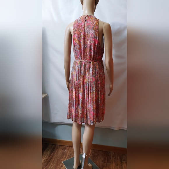 H&M Pink Paisley Sleeveless Pleated Dress Size 10 - Picture 3 of 7